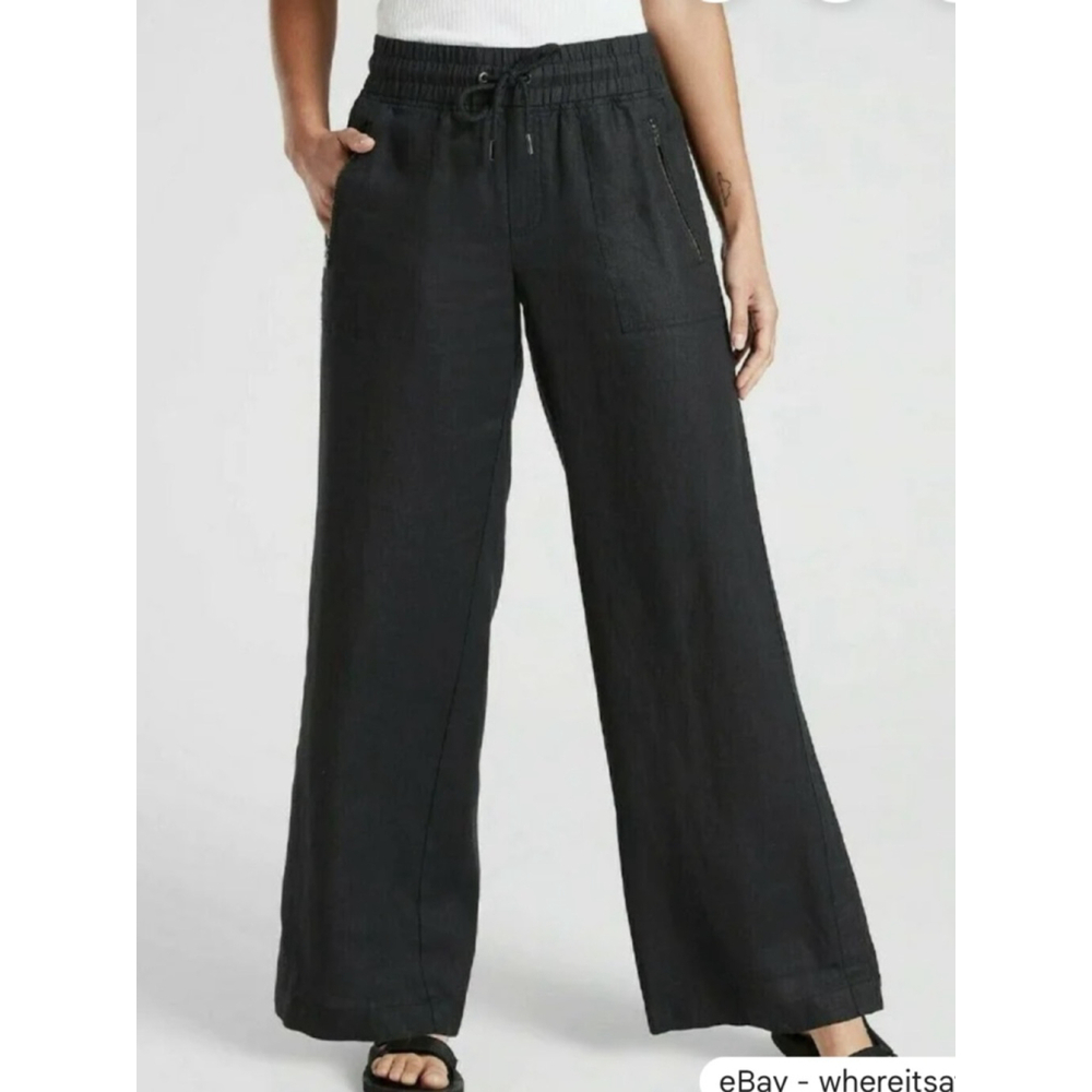 Athleta Cabo Linen Wide Leg Pants Black Size 4 Tall